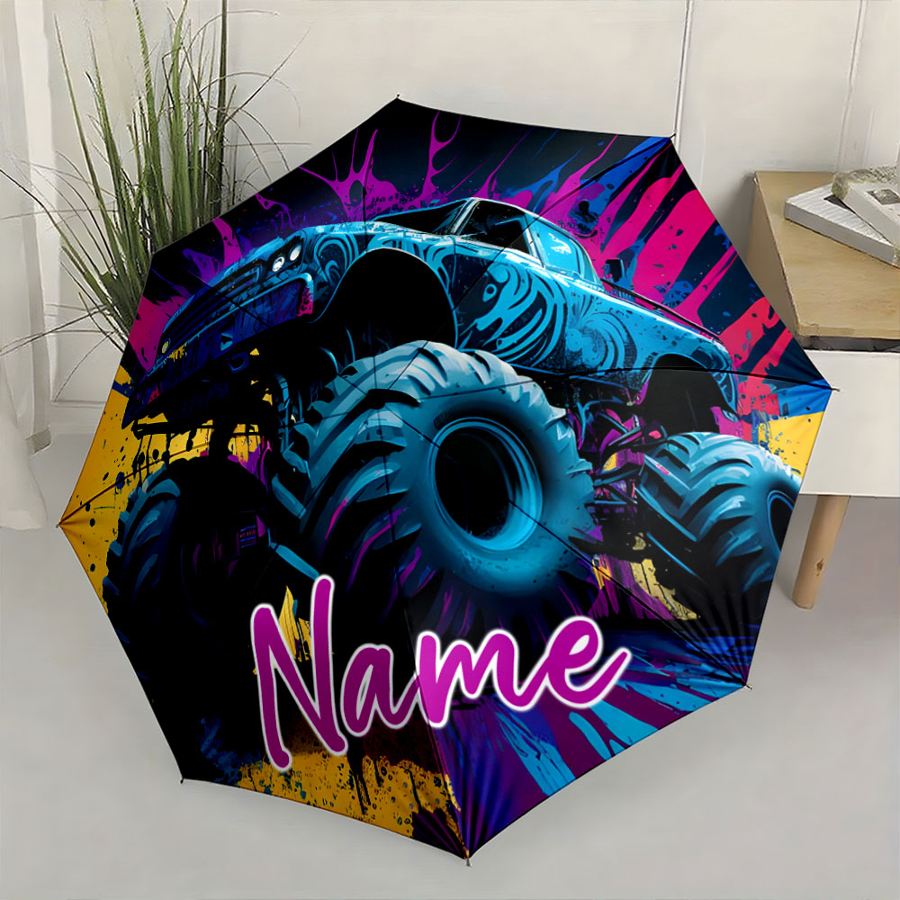 Outdoor Adventure Names - Personalisierter Regenschirm mit Monster Truck-Motiv für